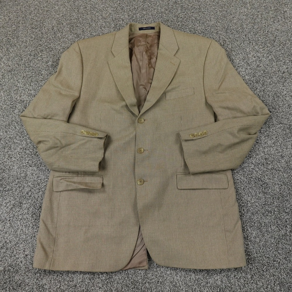 Ralph Lauren Chaps Jacket Mens 44L Brown Beige Button Sports Coat Blazer Suit